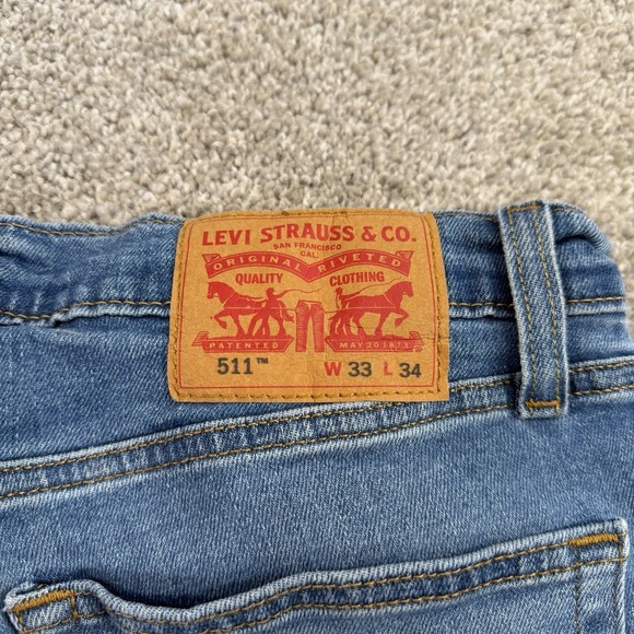 Levis 511 Jeans 33x34 Slim Fit Light Wash Blue Denim Casual Modern Everyday - Picture 9 of 9